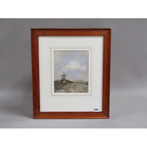 1282 - WILLEM WAISFENBRUCH, A WINDMILL IN A LANDSCAPE, SIGNED WATERCOLOUR.  F/G 22 x 18 cms