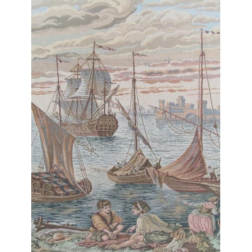 1284 - COLLECTION OF FIVE NEEDLEWORK PICTURES OF VARIOUS SAILING VESSELS AND WATERWAYS