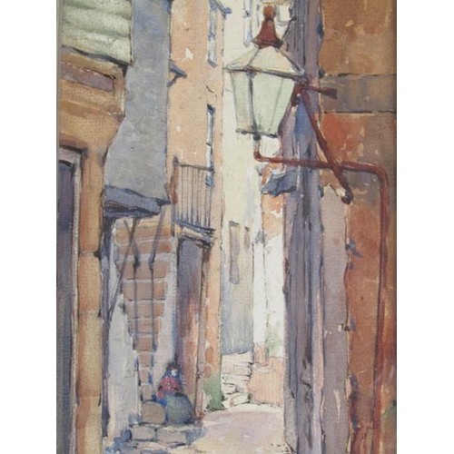 1286 - WADSWORTH, WATERCOLOUR 19c ALLEYWAY TOGETHER WTH THREE OTHER WATERCOLOURS