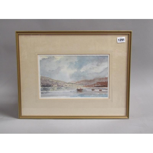 1291 - FRANK LUTO FIGURES IN ROWING BOATS IN A QUIET BAY SIGNED WATERCOLOUR, F/G 18 x 28 cms