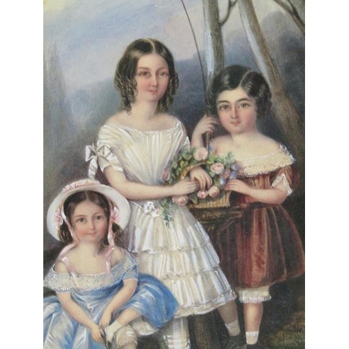 1296 - TWO 19c COLOURED PRINTS CHILDREN, ONE WITH MOTHER, F/G EACH 30 x 22 cms TOGETHER WITH A GILT PICTURE... 