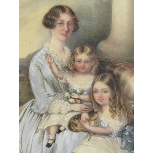 1296 - TWO 19c COLOURED PRINTS CHILDREN, ONE WITH MOTHER, F/G EACH 30 x 22 cms TOGETHER WITH A GILT PICTURE... 