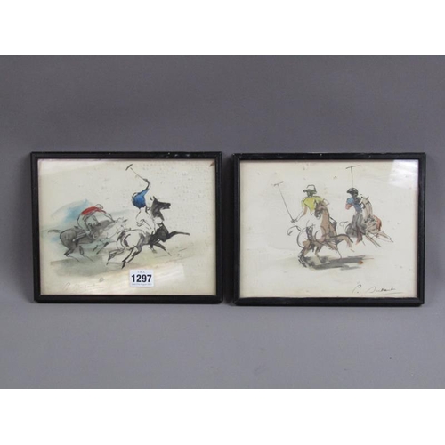 1297 - P DURANT(?)  THE POLO MATCH, SIGNED WATERCOLOURS.  EACH F/G 18 x 23 cms