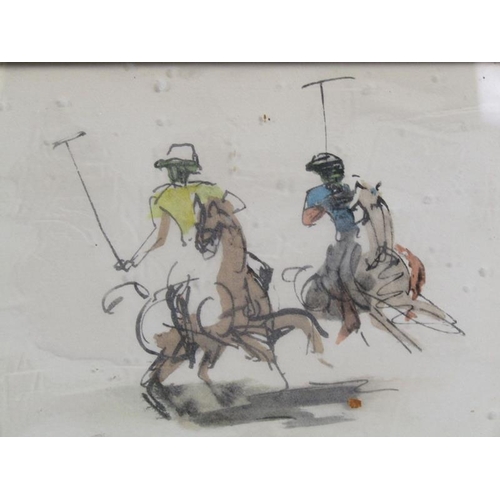 1297 - P DURANT(?)  THE POLO MATCH, SIGNED WATERCOLOURS.  EACH F/G 18 x 23 cms