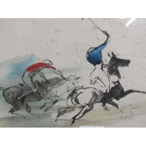 1297 - P DURANT(?)  THE POLO MATCH, SIGNED WATERCOLOURS.  EACH F/G 18 x 23 cms