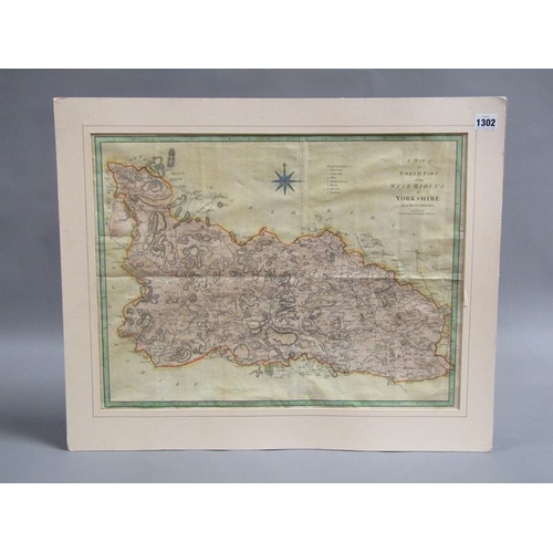 1302 - ANTIQUE MAP OF NORTHERN PART OF  WEST RIDING OF YORKSHIRE BY J CARY - UNFRAMED 41 x 54 cms