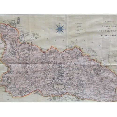 1302 - ANTIQUE MAP OF NORTHERN PART OF  WEST RIDING OF YORKSHIRE BY J CARY - UNFRAMED 41 x 54 cms