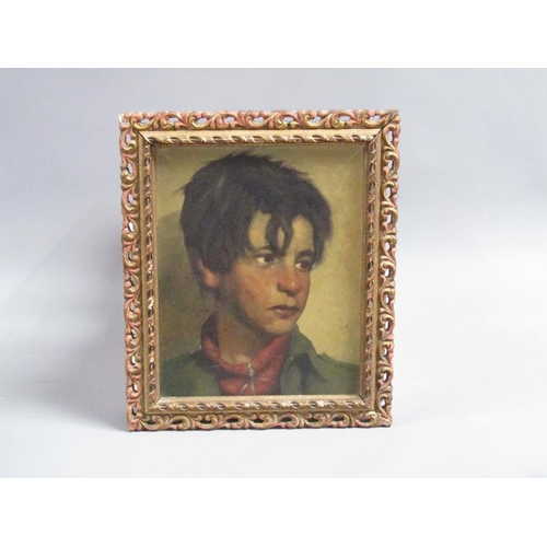 1303 - PORTRAIT OF A YOUNG BOY, OIL ON CANVAS.  FRAMED 28 x 22 cms