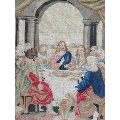 1305 - A VICTORIAN NEEDLEWORK, THE LAST SUPPER.  F/G 40 x 36 cms