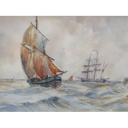 1307 - W CANNON, A PAIR OF SEASCAPE WATERCOLOURS WITH SAILING VESSELS, TWO COLOURED PRINTS AND A SKETCH OF ... 