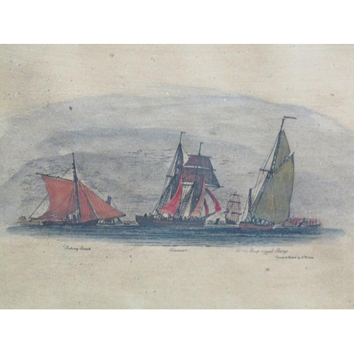 1307 - W CANNON, A PAIR OF SEASCAPE WATERCOLOURS WITH SAILING VESSELS, TWO COLOURED PRINTS AND A SKETCH OF ... 