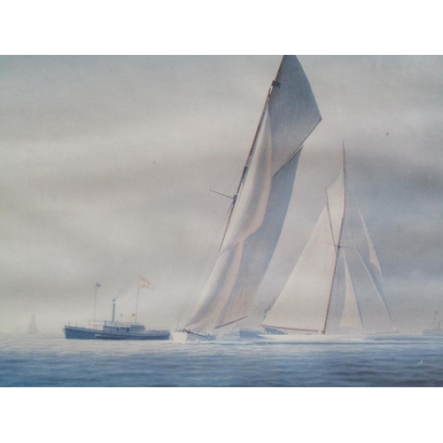 1310 - FOUR COLOURED PRINTS OF RACING YACHTS, PAINTING OF THE AMERICAS CUP 1895, 1920, 1934 AND 1903. 
 F/G... 