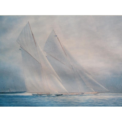 1310 - FOUR COLOURED PRINTS OF RACING YACHTS, PAINTING OF THE AMERICAS CUP 1895, 1920, 1934 AND 1903. 
 F/G... 