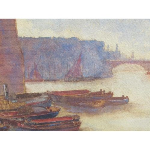 1319 - UNSIGNED, EARLY 20c THAMES SHIPPING SCENE, WATERCOLOUR.  F/G 19 x 28 cms