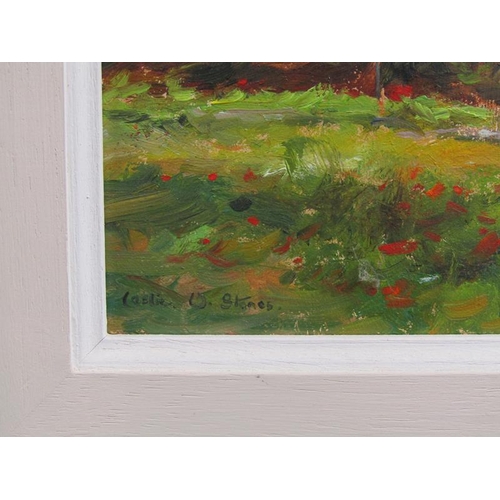 1320 - LESLIE W STONES, SUMMER MEADOW AND THE WAY AHEAD SIGNED OIL ON PANEL.  FRAMED EACH APP 15 x 20 cms