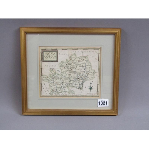 1321 - FRAMED ANTIQUE MAP BEING A CORRECT MAP OF HERTFORDSHIRE, F/G 15 x 17 cms