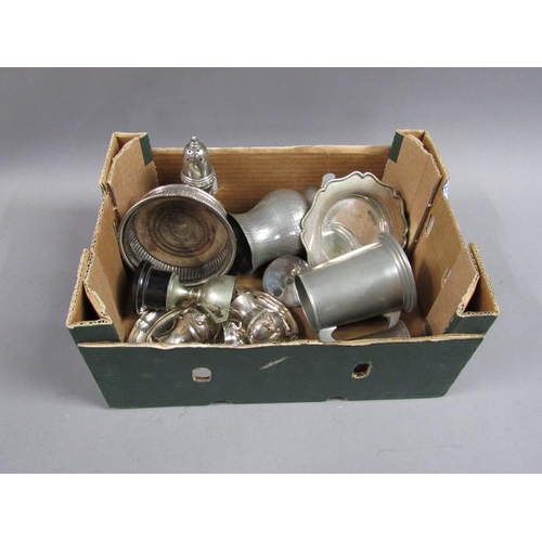 1731 - BOX OF MIXED SILVER PLATE AND PEWTER