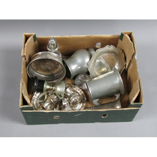 1731 - BOX OF MIXED SILVER PLATE AND PEWTER