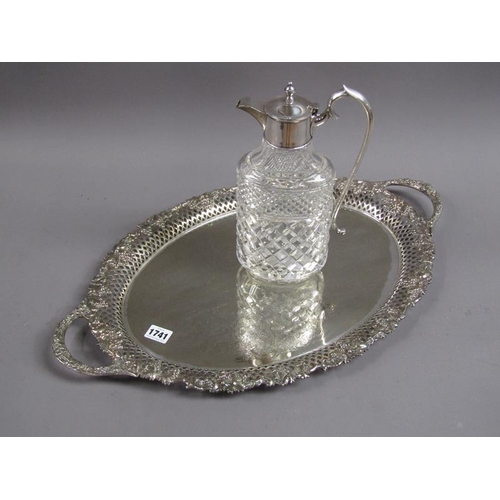 1741 - SILVER PLATED TWO HANDLED OVAL TEA TRAY; GLASS CLARET JUG