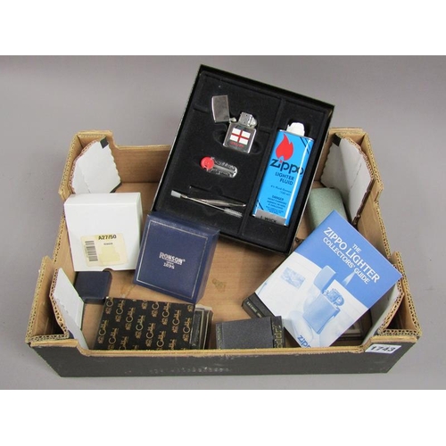 1743 - BOX OF ZIPPO AND OTHER POCKET LIGHTERS AND CUFFLINKS