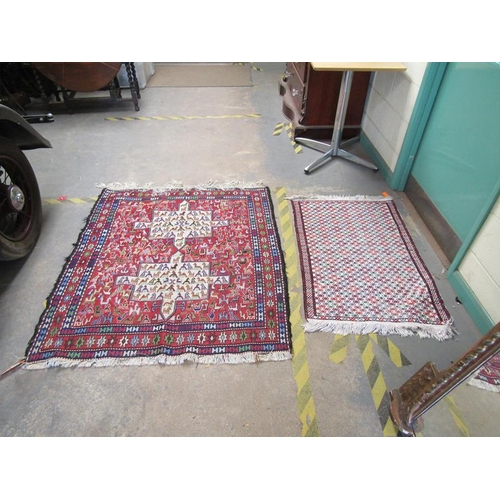 1975 - TWO ORIENTAL WOOLLEN RUGS, 108CM X 70CM & 140CM X 122CM