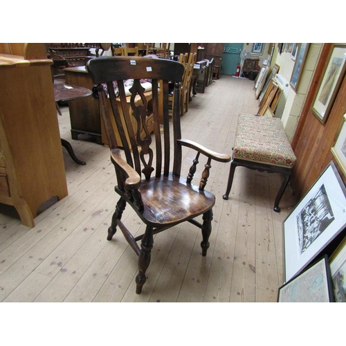 1976 - LATE VICTORIAN WINDSOR SLAT BACK ARMCHAIR WITH H STRETCHER RAIL