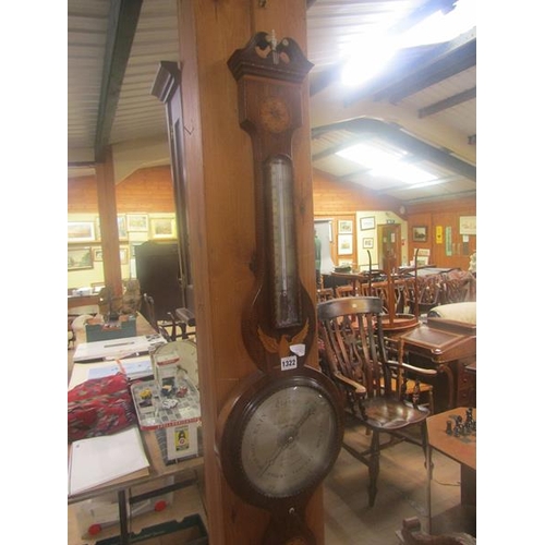 1322 - GEORGIAN MARQUETRY INLAID BAROMETER 98cms L