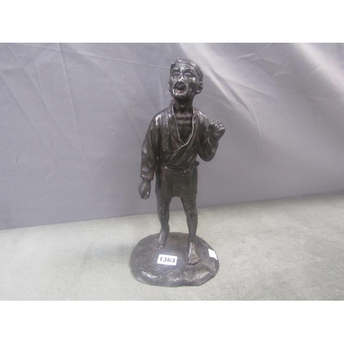 1363 - BRONZED METAL FIGURE OF AN ORIENTAL MAN 35cms H