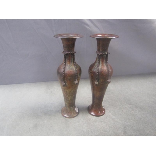 1381 - PAIR OF BRONZED METAL VASES 16cms H