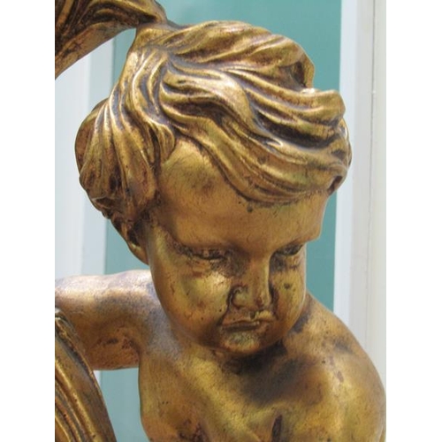 1380 - LARGE GILT PAINTED CHERUB TABLE LIGHT 79cms H