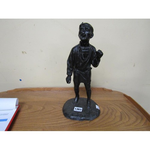 1363 - BRONZED METAL FIGURE OF AN ORIENTAL MAN 35cms H