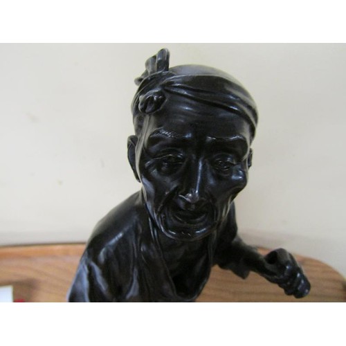 1363 - BRONZED METAL FIGURE OF AN ORIENTAL MAN 35cms H