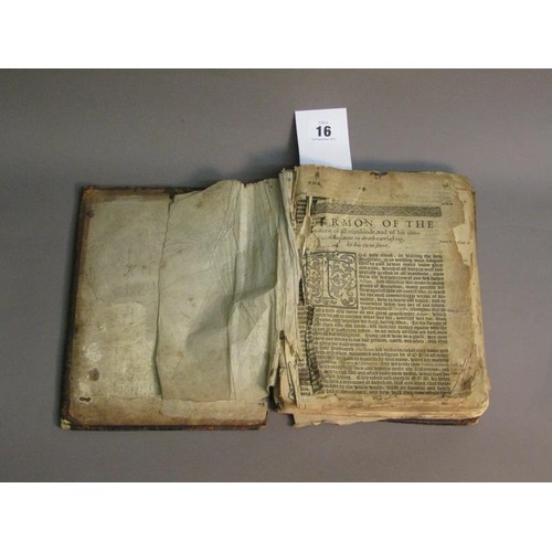 16 - A book - Book of Homileies AD 1558, -  in poor condition, spine missing, boards detached.
