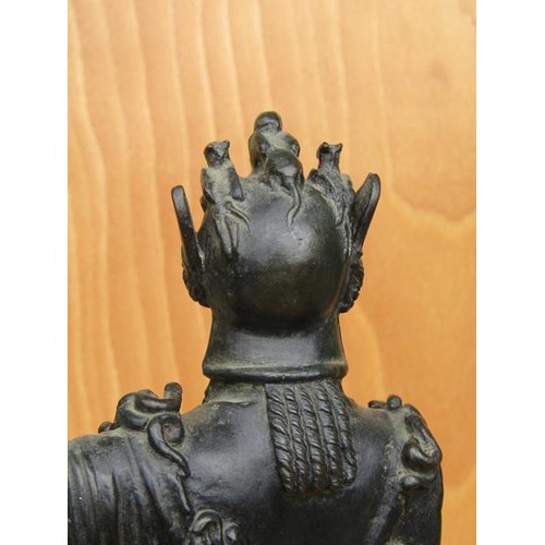 45 - A 19c patinated bronze figure of Athena, Goddess of War, on a circular stepped base, 28cm h.