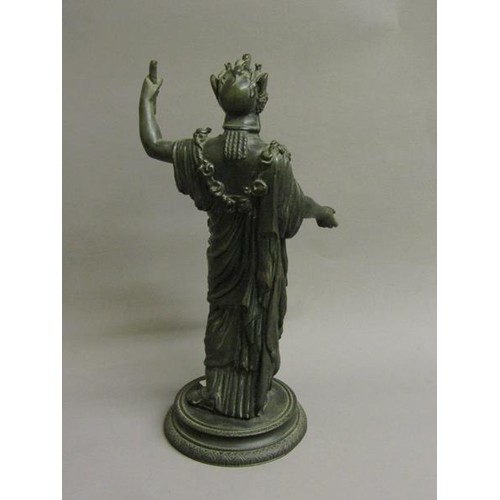 45 - A 19c patinated bronze figure of Athena, Goddess of War, on a circular stepped base, 28cm h.