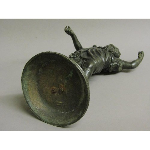 45 - A 19c patinated bronze figure of Athena, Goddess of War, on a circular stepped base, 28cm h.