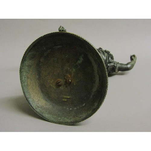 45 - A 19c patinated bronze figure of Athena, Goddess of War, on a circular stepped base, 28cm h.