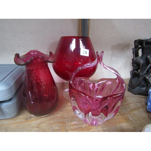 74 - THREE CRANBERRY ART GLASS ITEMS