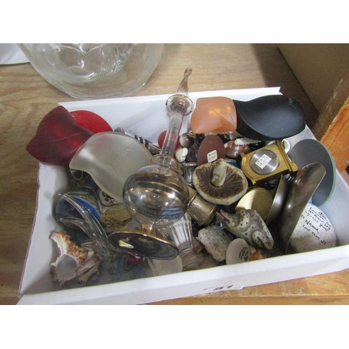 81 - BOX OF MINIATURE ITEMS, GLASSWARE, ORNAMENTS ETC.