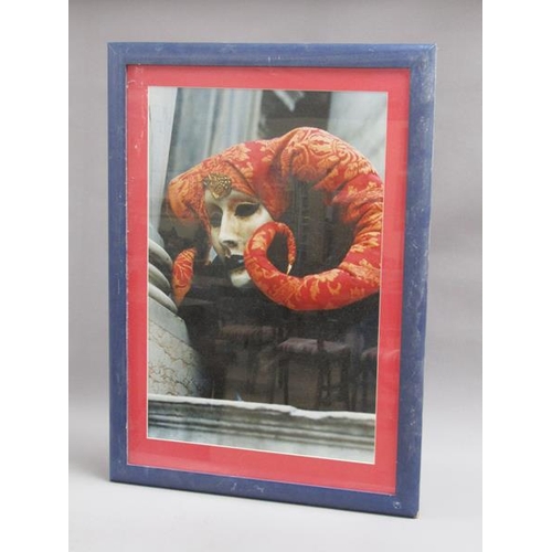 1025 - TWO VENETIAN CARNIVAL COLOURED PHOTOGRAPHIC PRINTS, EACH APPX 48 x 73 cms