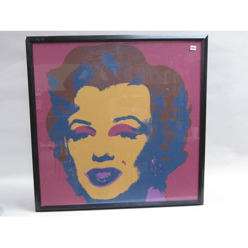 1033 - TWO F/G COLOURED PRINTS MARILYN MONROE IN THE STYLE OF ANDY WARHOL,  F/G EACH 90 x 90 cms