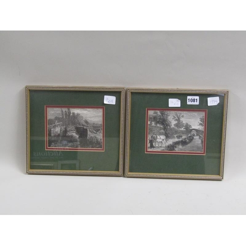 1081 - TWO F/G BLACK AND WHITE ENGRAVINGS, HORSE DRAWN BARGES, EACH APPX 12 x 15 cms