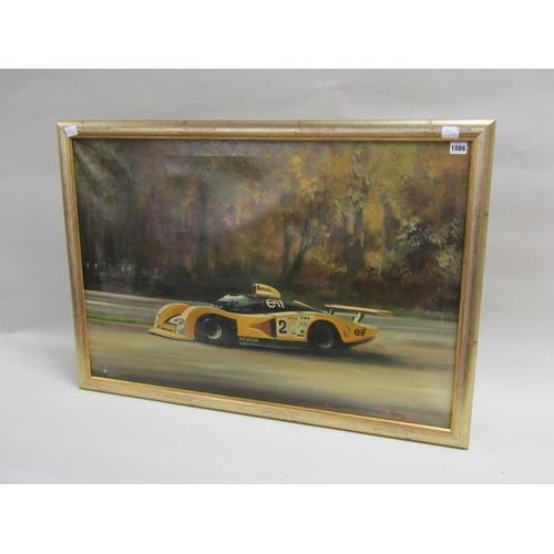 1086 - DION PEARS RENAULT ALPINE V6 RACING CAR, SIGNED OIL ON CANVAS FRAMED 60 x 90cms