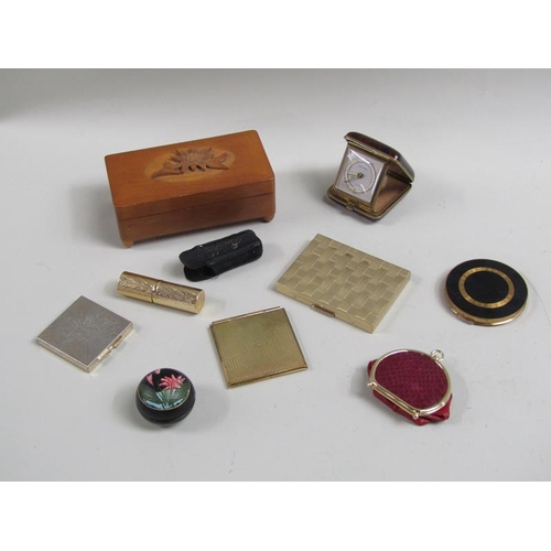 1316 - COLLECTION OF LADIES COMPACTS TOGETHER WITH MUSICAL JEWEL BOX AND COVER