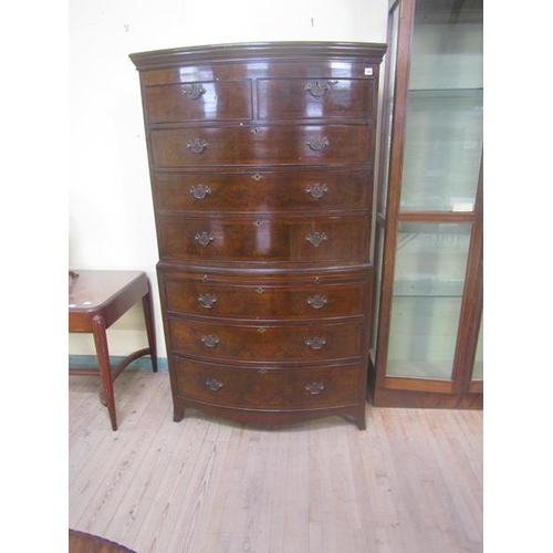 1460 - 19/EARLY 20c FIGURED MAHOGANY BOW FRONT CHEST ON CHEST, THE UPPER SECTION WITH TWO SHORT AND THREE L... 