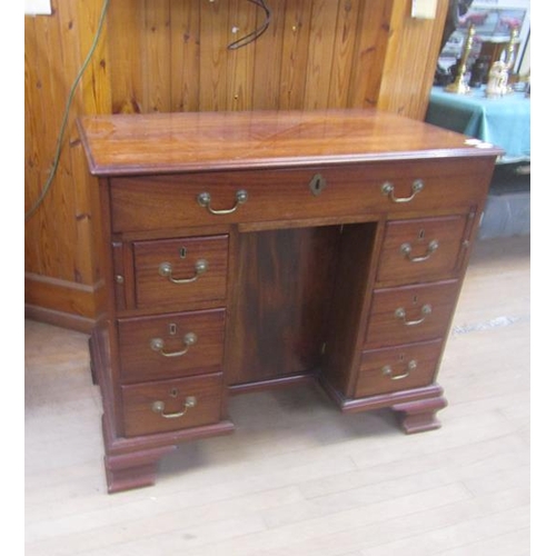 1461 - 19c MAHOGANY KNEEHOLE DESK FITTED ONE LONG FRIEZE DRAWER OVER CENTRAL RECESS CUPBOARD AND FLANKED BY... 