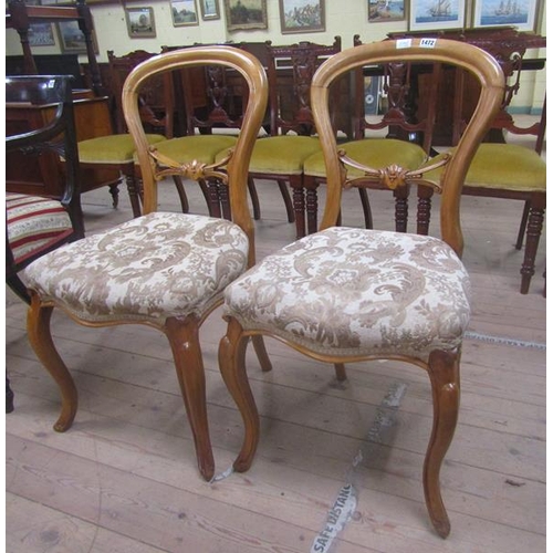 1472 - TWO VICTORIAN SATIN WALNUT BALLOON BACK DINING CHAIRS