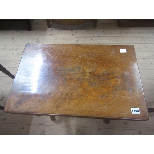 1480 - 19c FIGURED MAHOGANY REFECTORY STYLE FOLD OVER GAMES TABLE WITH FITTED WELL ON X STRETCHER FRAME