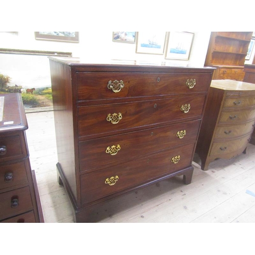 1487 - 19c MAHOGANY CHEST OF FOUR LONG GRADUATED DRAWERS ON BRACKET FEET 58cms W