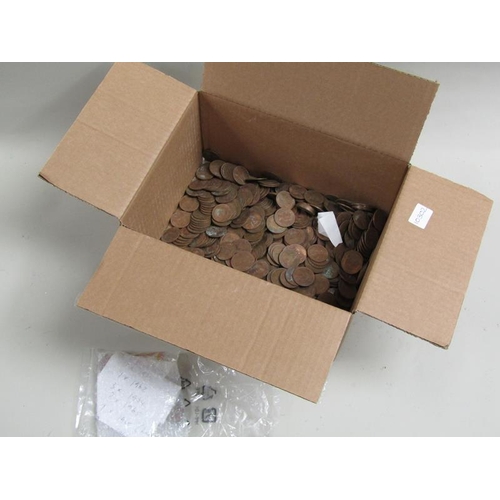 1337 - BOX OF MISC. COINS, MAINLY PENNIES